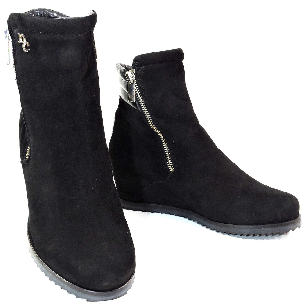 DAVIS CESARETTI 🇮🇹 WOMEN'S BLACK SOFT SUEDE COMFORT WINTER WEDGE BOOTIE